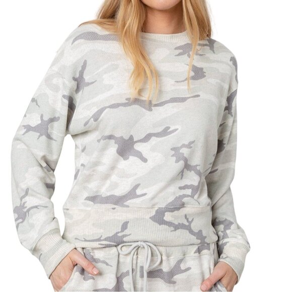 Rails Ramona Stone Camo Grey White Pullover Soft Sweatshirt Size Medium Womens - Picture 1 of 13